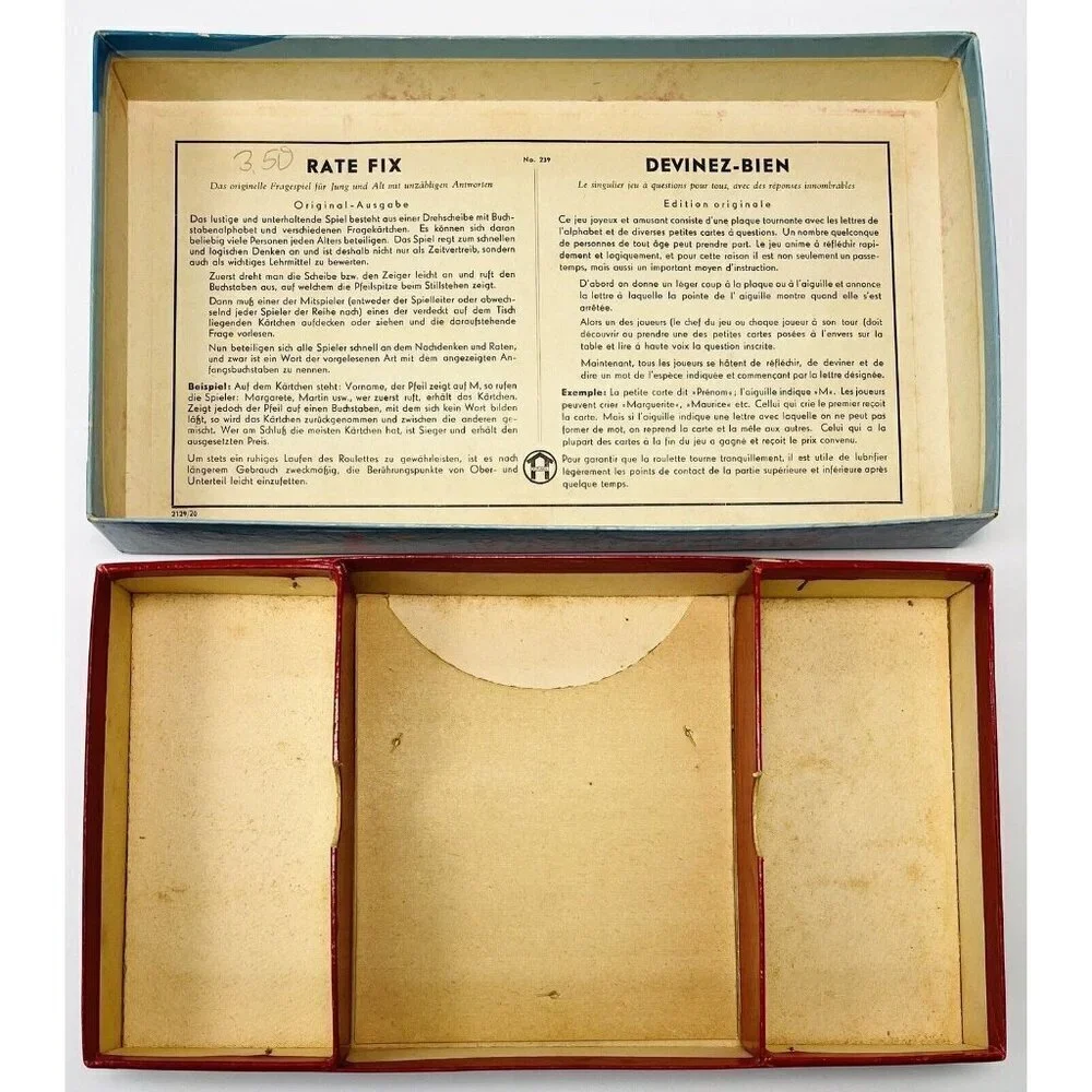VTG 1950s Rate Fix GUESS IT QUICK Trivia Game English Dutch French COMPLETE EUC